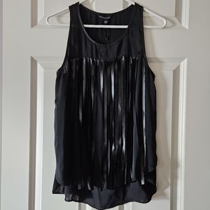 Rock & Republic Black Tank Top w/ Faux Leather Fringe Sz S